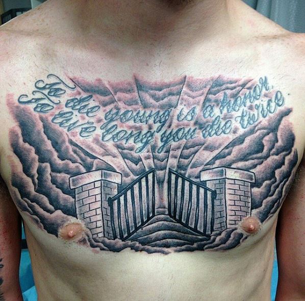 Fantastic Angel Wings Cloud Banner Tattoo For Men Half Chest - Segerios.com
