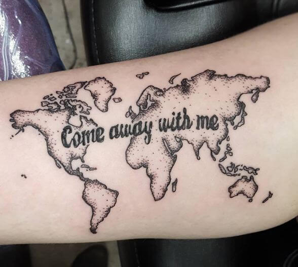 Cute Dotwork World Map Tattoos