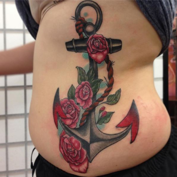 Anchor Tattoos With Flowers