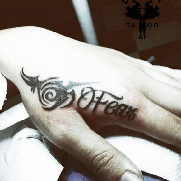 Fear One Word Tattoos Design On Fingers