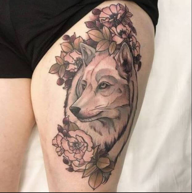 Wolf Tattoos On Thigh