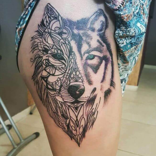Black And White Wolf Tattoo