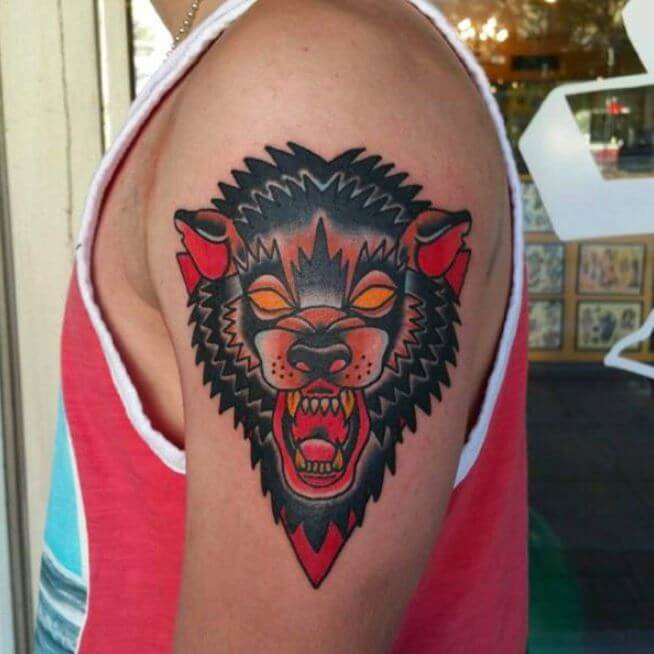 Traditional Wolf Head Tattoo