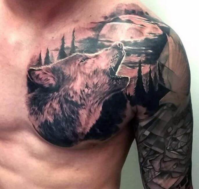 Wolf Howling At Moon Tattoo