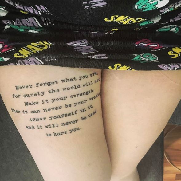 Quote Tattoos Design Girls On Thigh