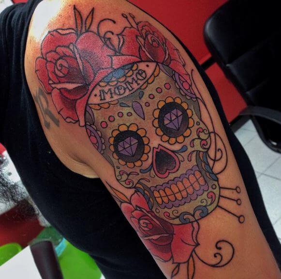 Coloured Sugar Skull Tattoo