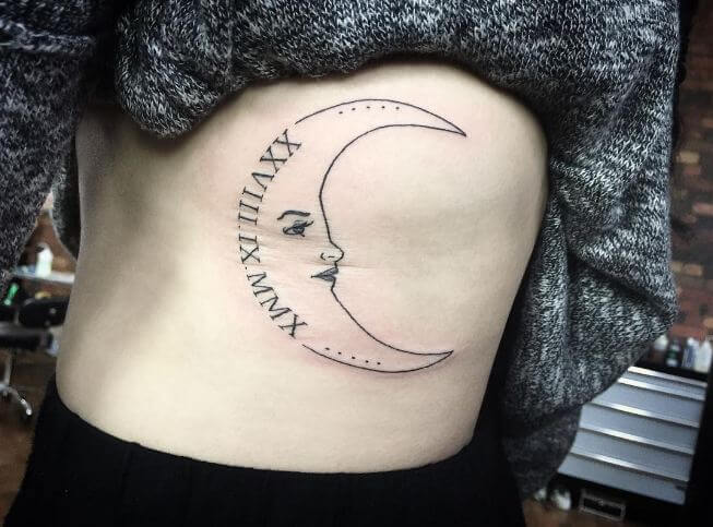 Line Moon With Roman Numeral Tattoos
