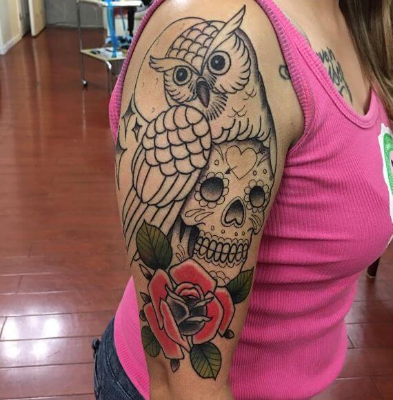 Owl Sugar Skull Tattoo
