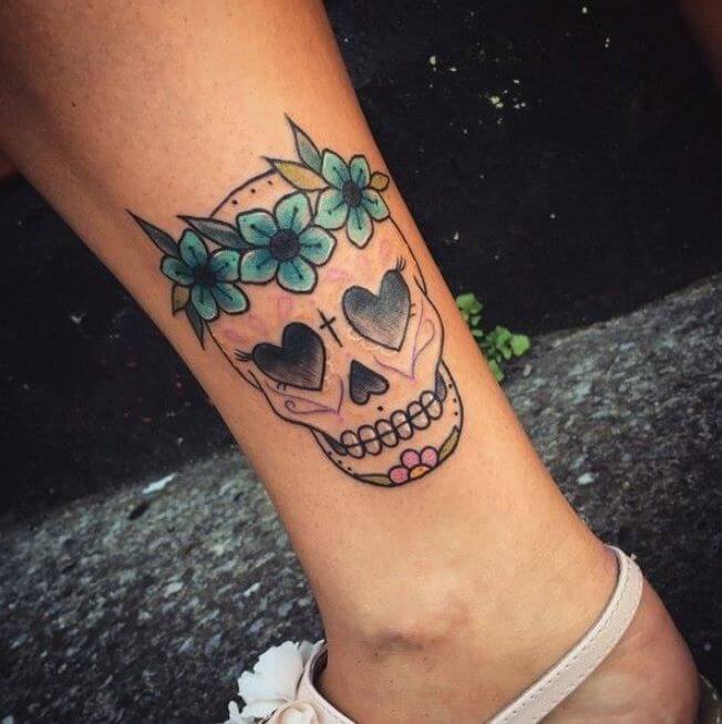Sugar Skull Tattoo Ankle