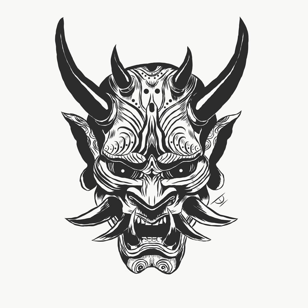 japan demon mask tattoo